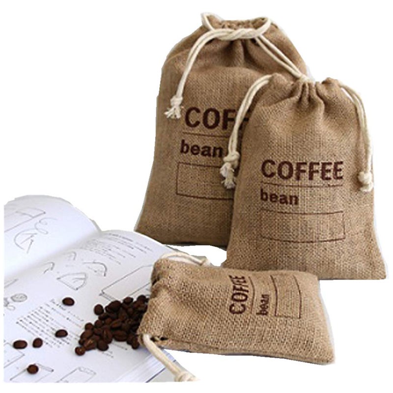 Cereals Jute Woven Bundles Coffee Bean Bags Kitchen Sundries Peas Bags Sacks Date Record Natural Burlap Bags Drawstring Reusable (3, 11.8" X 7.87")